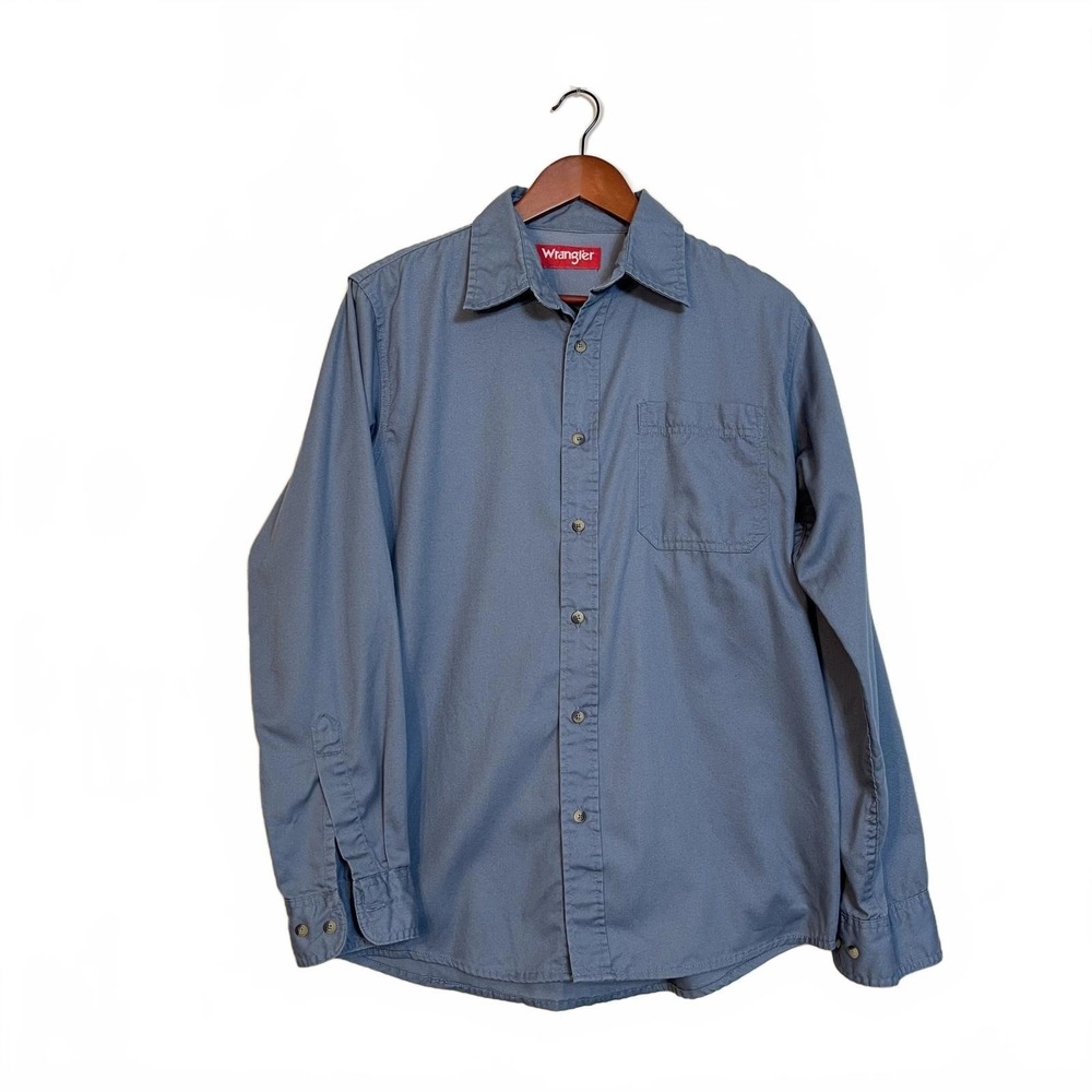 Wrangler Mens Button Down Shirt Long Sleeve Blue‎ Work Casual M Medium